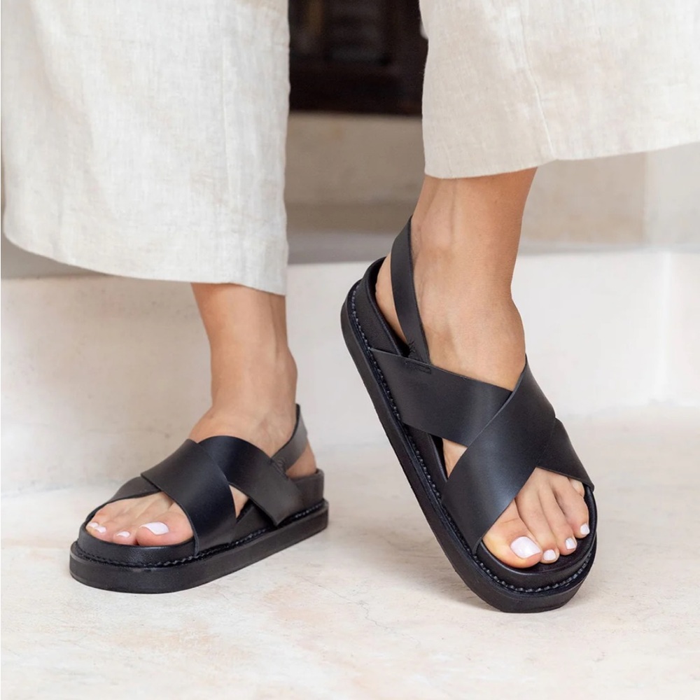 Liberte Black Leather Capri Sandals